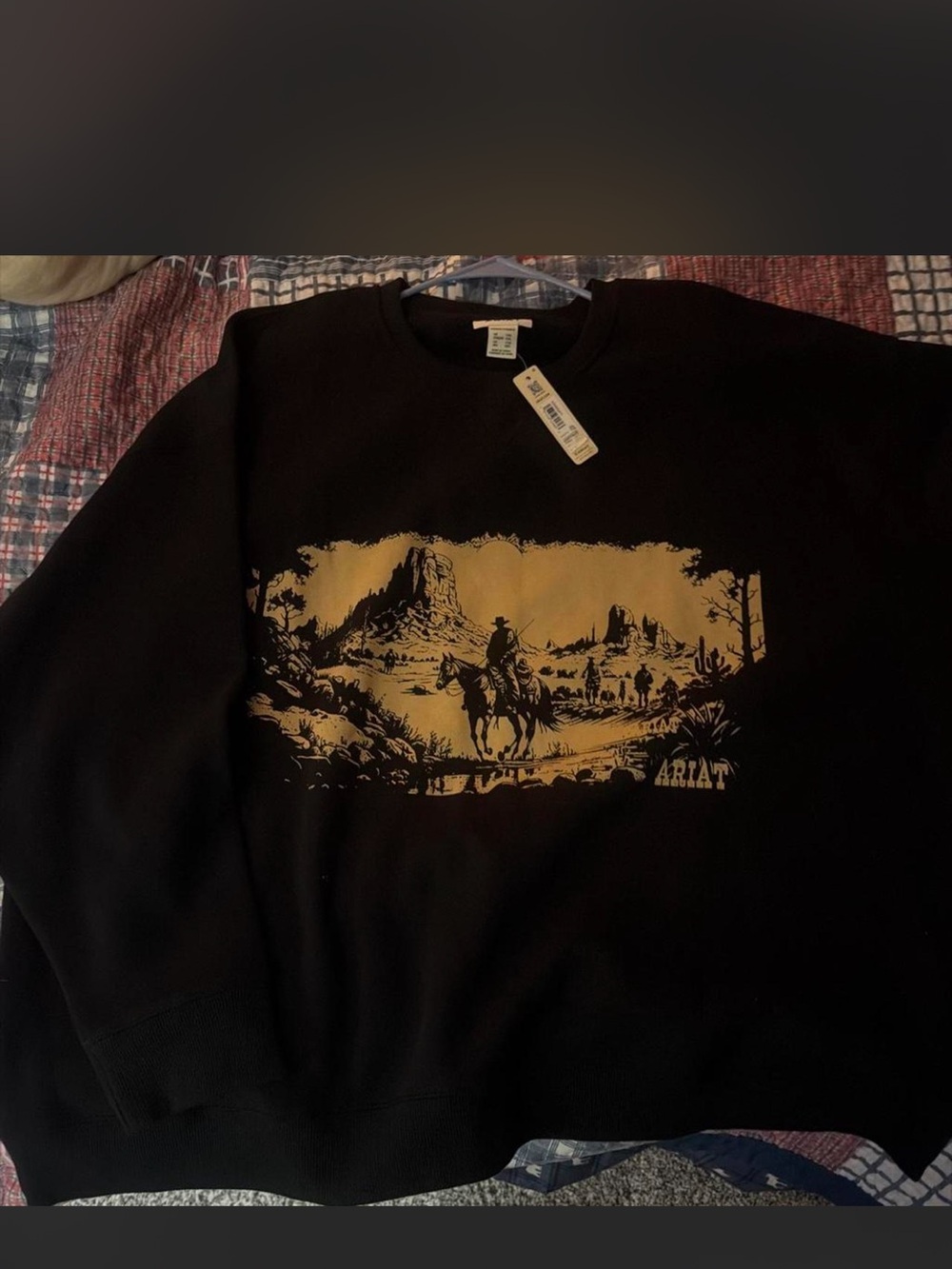 Ariat Black Crewneck Sweatshirt with Gold Western Scene